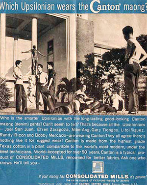 Upsilonians in a Consolidated Mills, Canton Cotton Mills denims advertisement